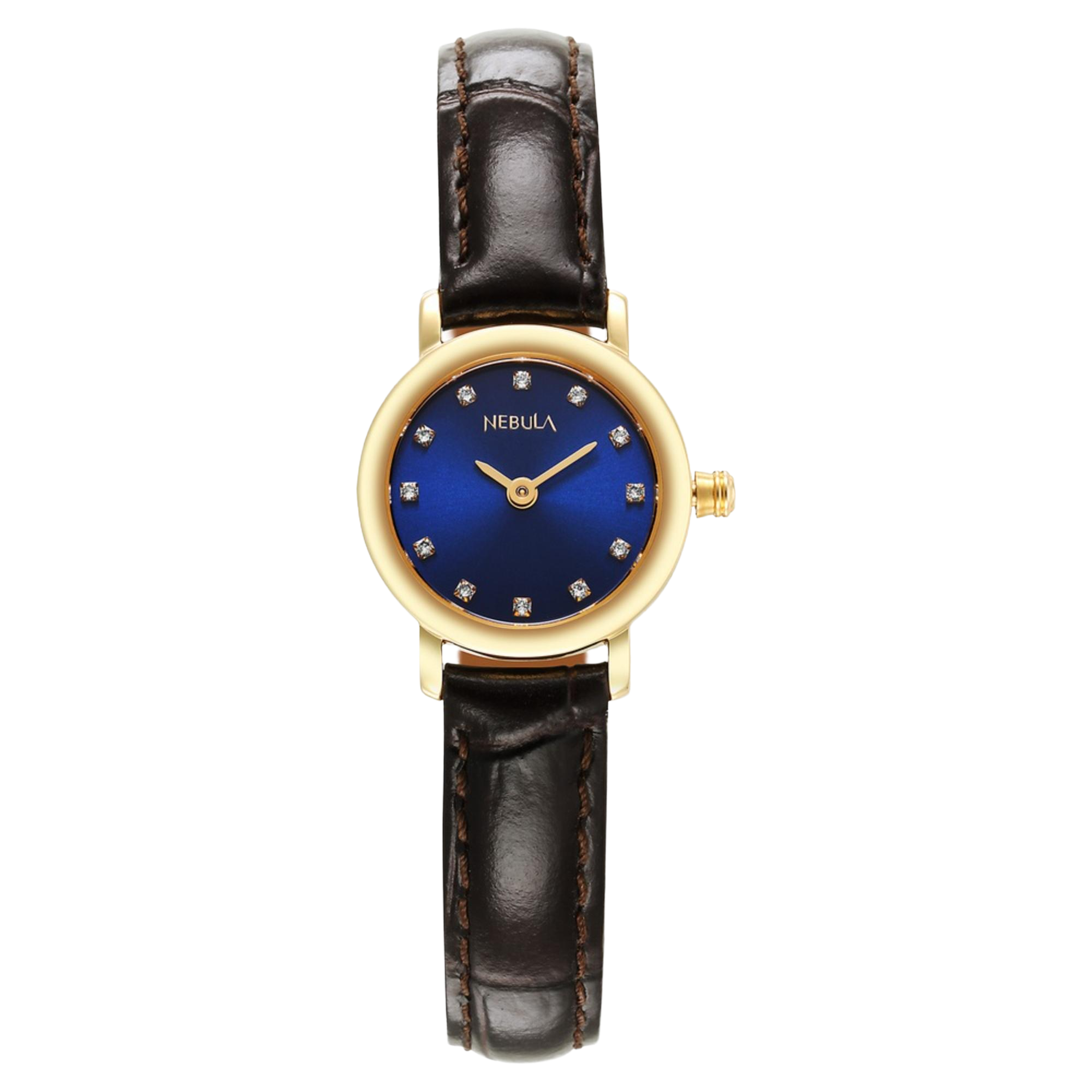 Titan Nebula 18K Gold Dial with Studded Indices Leather Strap Analog Watch for Women