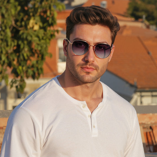 Smoke Gradient Round Rimmed Sunglasses (M257BK8V)