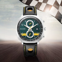 Titan Racecraft Green Dial Black Leather Strap Chronograph Watch for Men