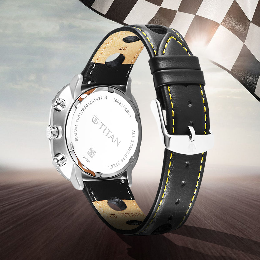 Titan Racecraft Green Dial Black Leather Strap Chronograph Watch for Men