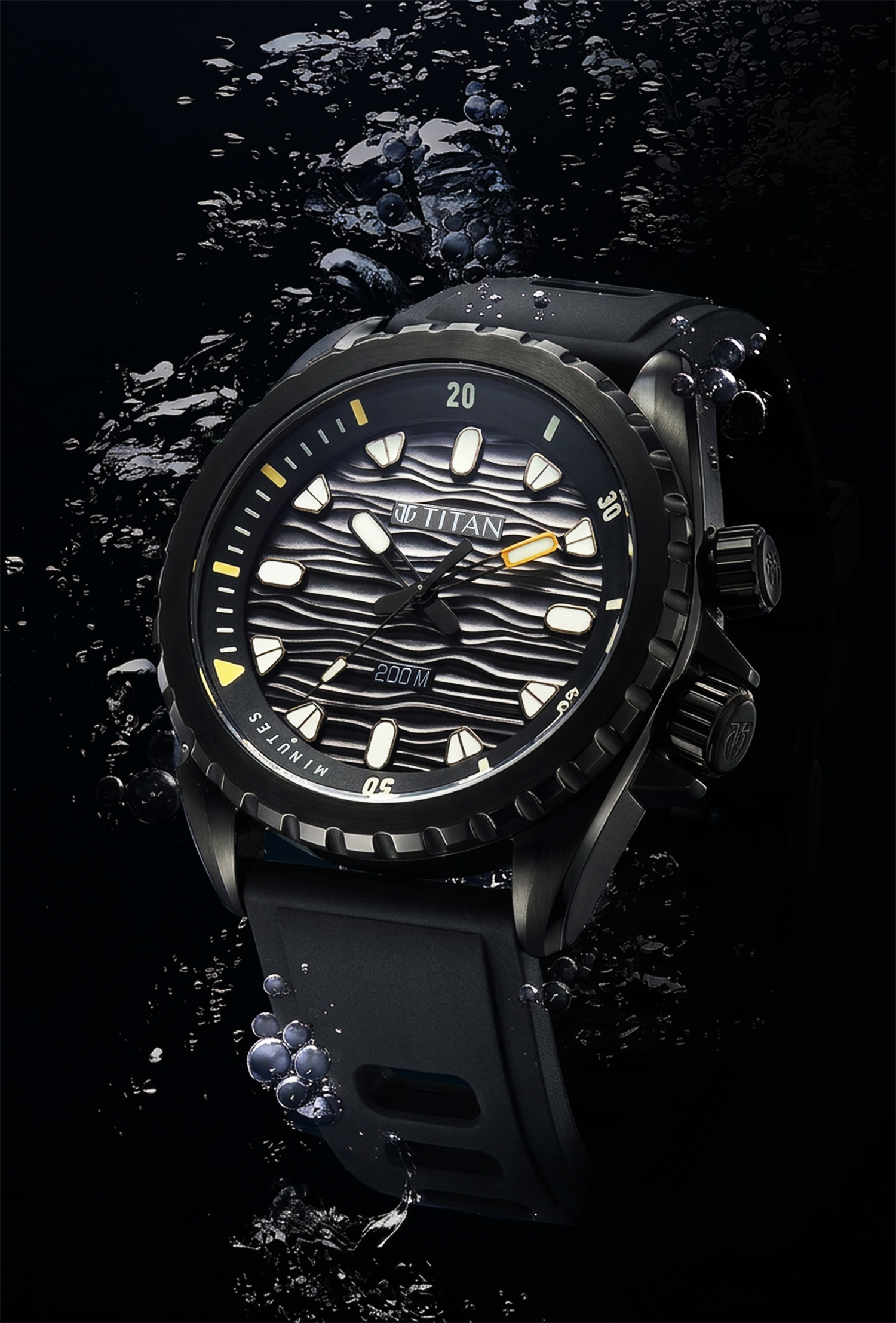 Titan Zero Hour Diver's Black Dial FKM Strap Watch