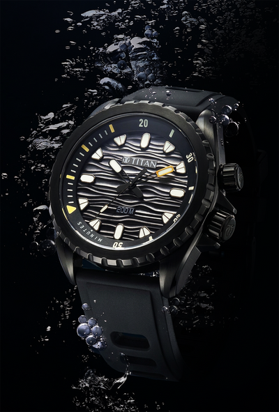 Titan Zero Hour Diver's Black Dial FKM Strap Watch