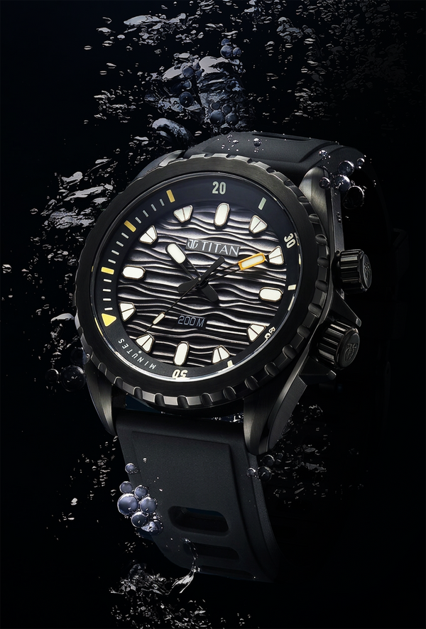 Titan Zero Hour Diver's Black Dial FKM Strap Watch