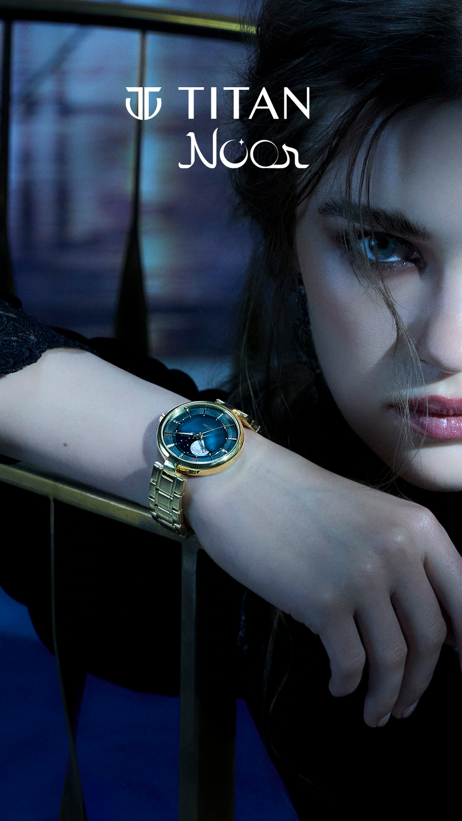 Titan Green Dial Gold Stainless Steel Strap Analog with Moon Phase Watch For Women