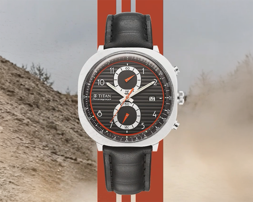 Titan Racecraft Black Dial Leather Strap Chronograph Watch for Men