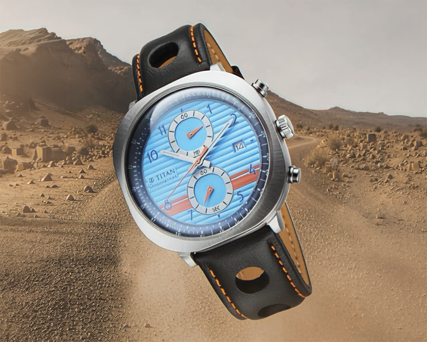 Titan Racecraft Blue Dial Leather Strap Chronograph Watch for Men