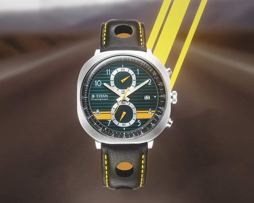 Titan Racecraft Green Dial Leather Strap Chronograph Watch for Men
