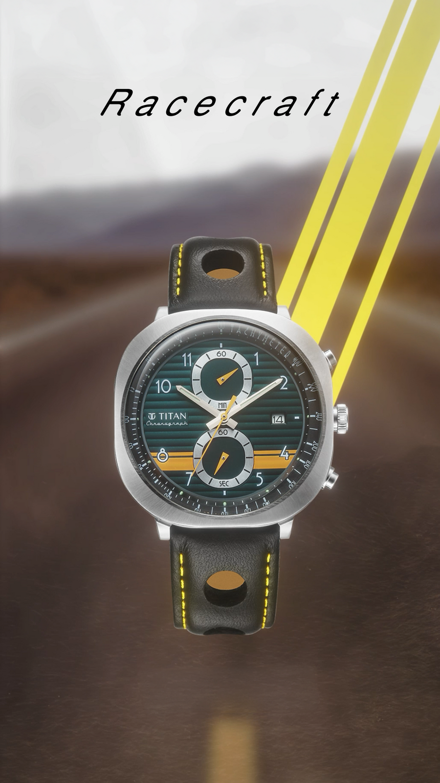 Titan Racecraft Black Dial Leather Strap Chronograph Watch for Men