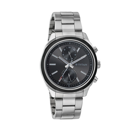 Titan Men's Metropolitan Luxe: Multifunction dark grey Dial with Two-Tone Stainless Steel Bracelet Watch