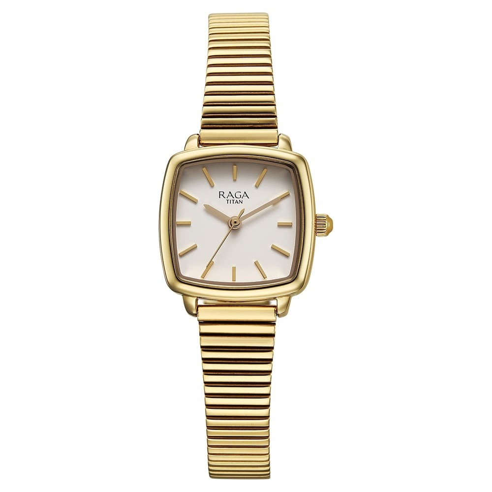 Titan Raga Showstopper Champagne Dial Gold Metal Strap Analog Watch for Women