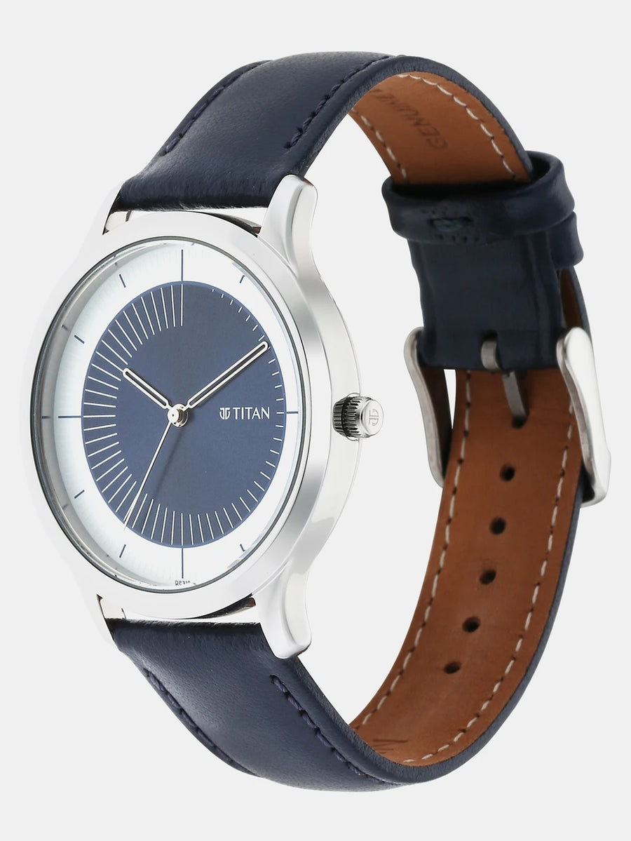 Titan Blue Dial Leather Strap Analog Watch for Women