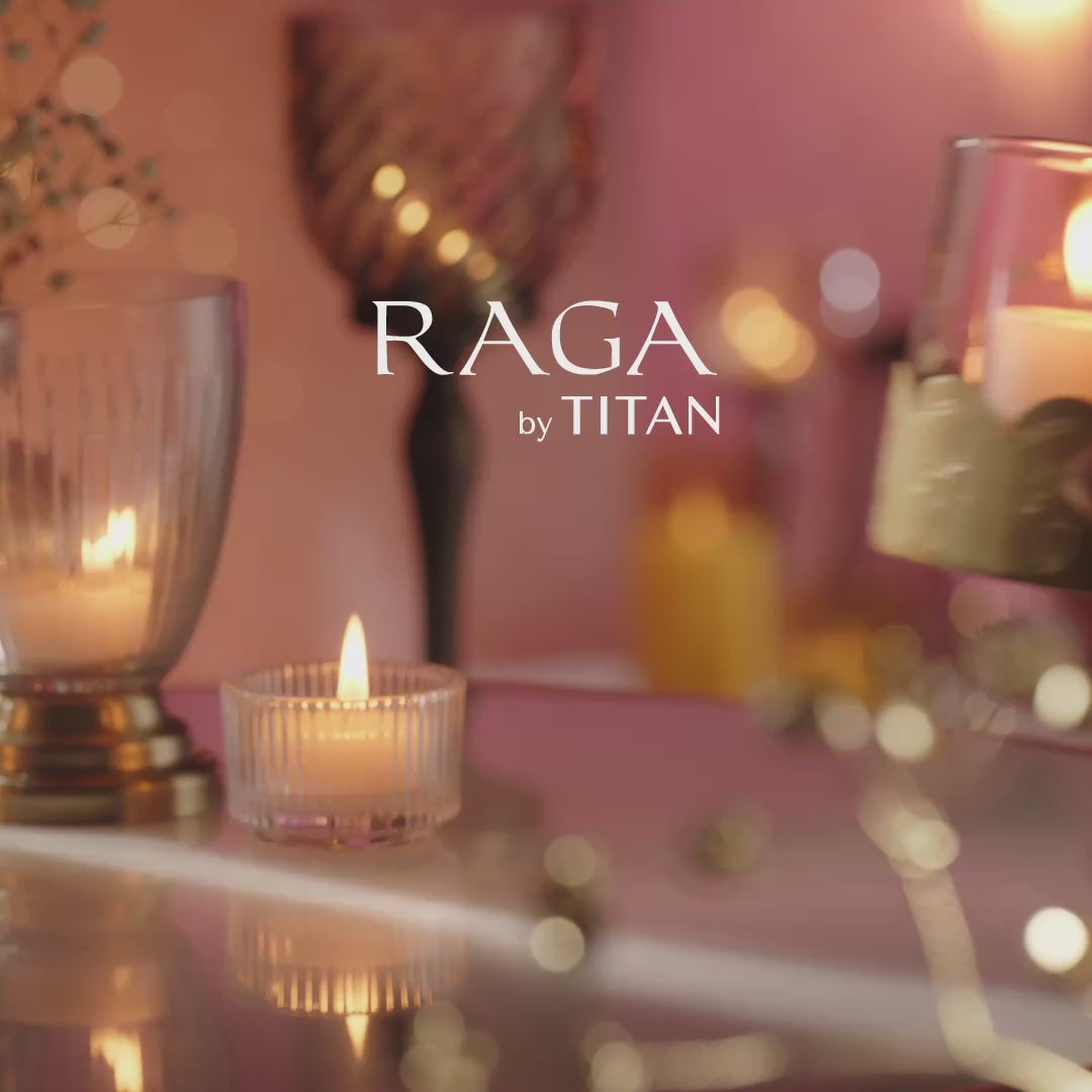Titan Raga Glimmers Rose Gold Square Dial Metal Strap Watch for Women